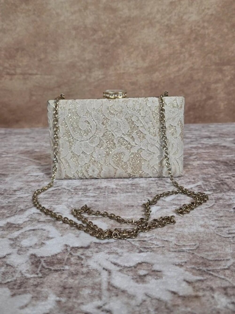 Elegant Lace Evening Crossbody Clutch - Ivory